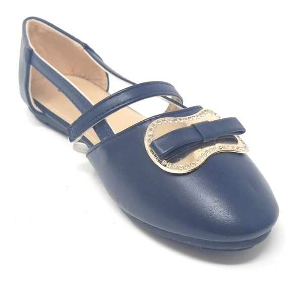 Mary Jane Ballet Buckled Open Flats, B-2836, Navy - Picture 2 of 5